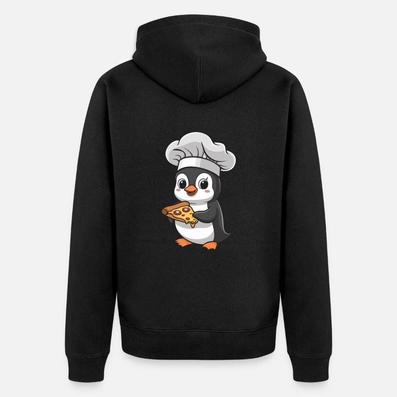 Pinguin Pizzabäcker Mit Pizza - Unisex Premium Bio Zip Hoodie - Schwarz
