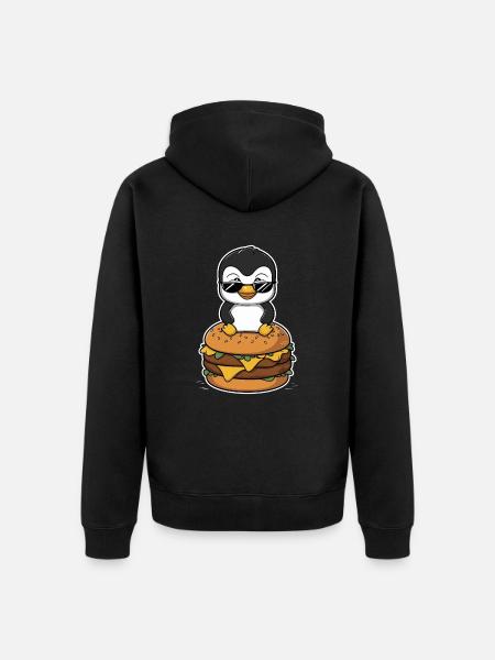 Cool penguin with burger - Unisex Premium Organic Zip Hoodie - black