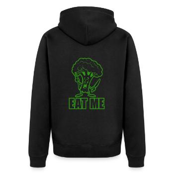 Brokkoli - Eat me - Gemüse, vegan - Unisex Premium Bio Zip Hoodie - Schwarz - Hinten - Nico (187cm)