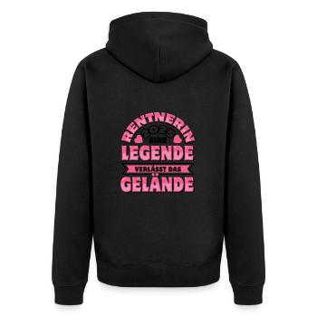 Rentnerin 2025 Eine Legende verlässt das Gelände - Unisex Premium Bio Zip Hoodie - Schwarz - Hinten - Nico (187cm)