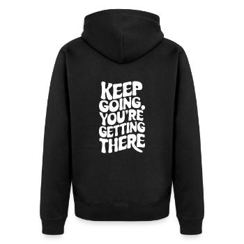 Weiter So, Du Schaffst Das – Motivation - Unisex Premium Bio Zip Hoodie - Schwarz - Hinten - Nico (187cm)