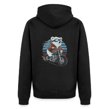 Bear on Motorcycle Adventure Retro Style - Unisex Premium Organic Zip Hoodie - black - Back - Nico (187cm)