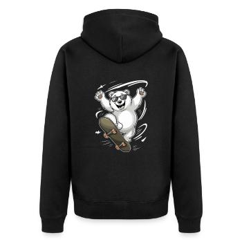 Drôle d’ours avec planche à roulettes en action - Veste à capuche bio Premium Unisexe - noir - Dos - Nico (187cm)