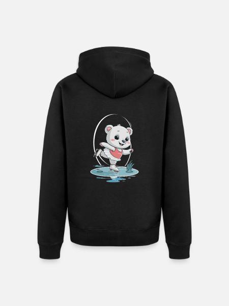 Cute polar bear on skates - Unisex Premium Organic Zip Hoodie - black