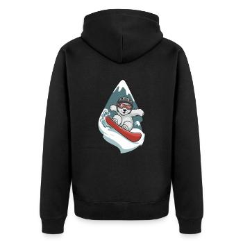 Ours des neiges à l’aventure en planche à neige - Veste à capuche bio Premium Unisexe - noir - Dos - Nico (187cm)