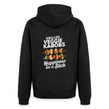 Gegrillte Veggie-Spieße Glück am Spieß - Unisex Premium Bio Zip Hoodie - Schwarz - Hinten - Nico (187cm)