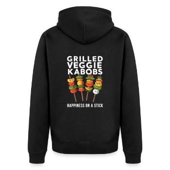 Gegrillte Gemüsespieße Glück Am Spieß - Unisex Premium Bio Zip Hoodie - Schwarz - Hinten - Nico (187cm)