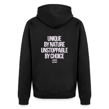 Einzigartig Von Natur Aus Unaufhaltsam Wassermann - Unisex Premium Bio Zip Hoodie - Schwarz - Hinten - Nico (187cm)