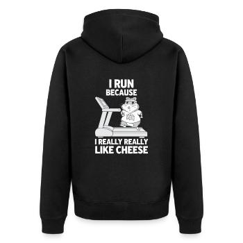 Je cours parce que j’aime vraiment, vraiment le fromage - Veste à capuche bio Premium Unisexe - noir - Dos - Nico (187cm)