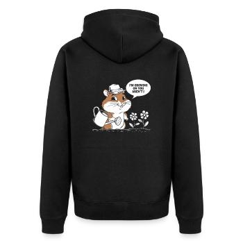 Niedlicher Hamster Mit Gießkanne Und Blumen - Unisex Premium Bio Zip Hoodie - Schwarz - Hinten - Nico (187cm)