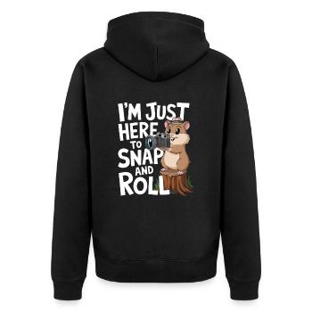 Photographe Hamster : Je suis là pour prendre des photos et - Veste à capuche bio Premium Unisexe - noir - Dos - Nico (187cm)