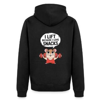 I lift weights because I love snacks - Unisex Premium Organic Zip Hoodie - black - Back - Nico (187cm)