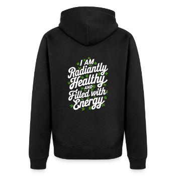 Citation sur l’abondance manifeste en bonne santé et rassasié - Veste à capuche bio Premium Unisexe - noir - Dos - Nico (187cm)