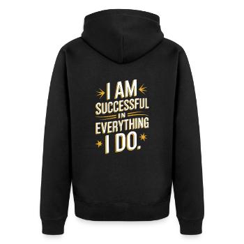 Manifestiere Fülle Zitat: Erfolg In Allem Was Ich - Unisex Premium Bio Zip Hoodie - Schwarz - Hinten - Nico (187cm)