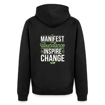 Manifest Abundance Inspire Change Quote - Unisex Premium Organic Zip Hoodie - black - Back - Nico (187cm)