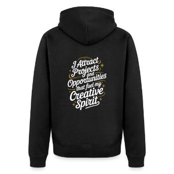 I attract projects and opportunities, manifest - Unisex Premium Organic Zip Hoodie - black - Back - Nico (187cm)