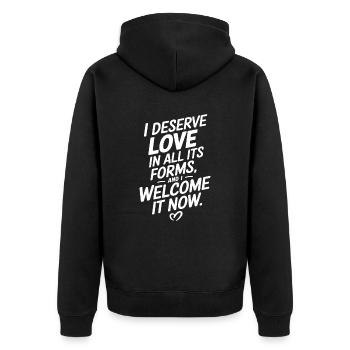 Liebe In All Ihren Formen Willkommen Zitat - Unisex Premium Bio Zip Hoodie - Schwarz - Hinten - Nico (187cm)