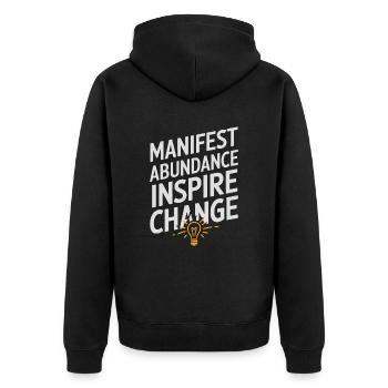 Manifest Abundance Inspire Change Quote - Unisex Premium Organic Zip Hoodie - black - Back - Nico (187cm)