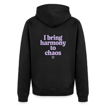 Waage Sternzeichen: Ich Bringe Harmonie Ins Chaos - Unisex Premium Bio Zip Hoodie - Schwarz - Hinten - Nico (187cm)