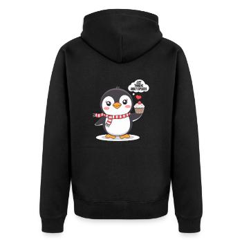 Pinguin Denkt An Cupcakes Süßes Motiv - Unisex Premium Bio Zip Hoodie - Schwarz - Hinten - Nico (187cm)