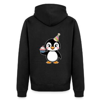 Pingouin d’anniversaire mignon avec chapeau de fête - Veste à capuche bio Premium Unisexe - noir - Dos - Nico (187cm)