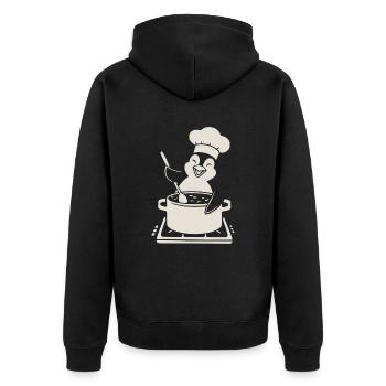 Cheerful penguin chef chef at the stove - Unisex Premium Organic Zip Hoodie - black - Back - Nico (187cm)