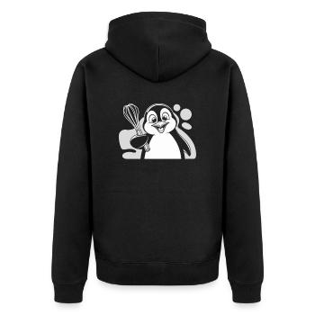 Cheerful penguin with whisk in hand - Unisex Premium Organic Zip Hoodie - black - Back - Nico (187cm)