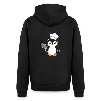 Chef pingouin avec motif de dessin animé drôle de casserole - Veste à capuche bio Premium Unisexe - noir - Dos - Nico (187cm)