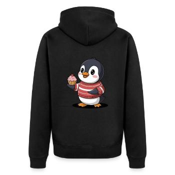 Pingouin mignon avec cupcake dans un pull rayé - Veste à capuche bio Premium Unisexe - noir - Dos - Nico (187cm)