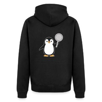 Penguin with pan illustrations for - Unisex Premium Organic Zip Hoodie - black - Back - Nico (187cm)