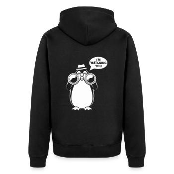 Sarcasmus: Ich Beobachte Dich Design - Unisex Premium Bio Zip Hoodie - Schwarz - Hinten - Nico (187cm)