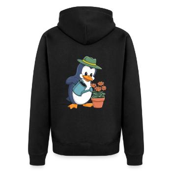 Pingouin jardinier avec arrosoir en action - Veste à capuche bio Premium Unisexe - noir - Dos - Nico (187cm)