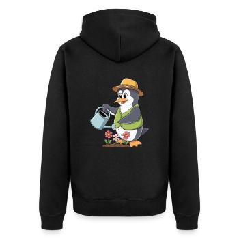 Pinguin Gartenliebe Gärtner Gartenglück - Unisex Premium Bio Zip Hoodie - Schwarz - Hinten - Nico (187cm)