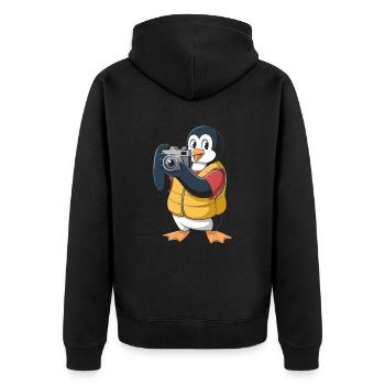 Pinguin Fotograf mit Kamera - Unisex Premium Bio Zip Hoodie - Schwarz - Hinten - Nico (187cm)