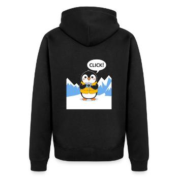 Drôle de pingouin photographe clic moment - Veste à capuche bio Premium Unisexe - noir - Dos - Nico (187cm)
