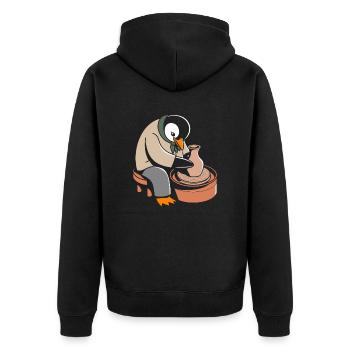 Pinguin Töpferei Kunsthandwerk Leidenschaft - Unisex Premium Bio Zip Hoodie - Schwarz - Hinten - Nico (187cm)
