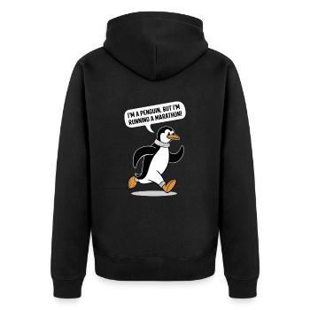 Motif pingouin marathonien - Veste à capuche bio Premium Unisexe - noir - Dos - Nico (187cm)