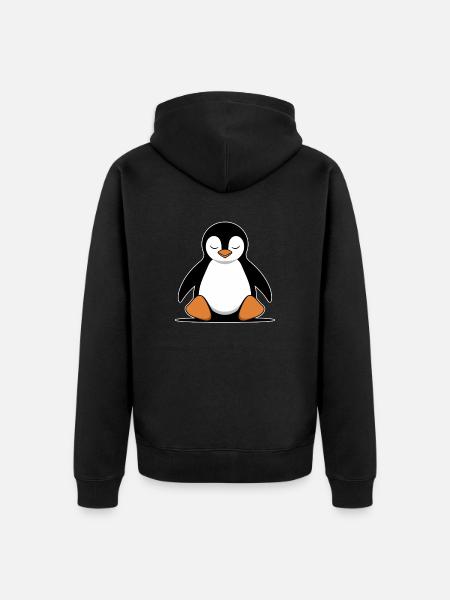 Relaxed Penguin Meditation Cartoon - Unisex Premium Organic Zip Hoodie - black