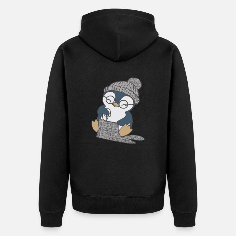 Pingouin mignon cousant avec chapeau - Veste à capuche bio Premium Unisexe - noir