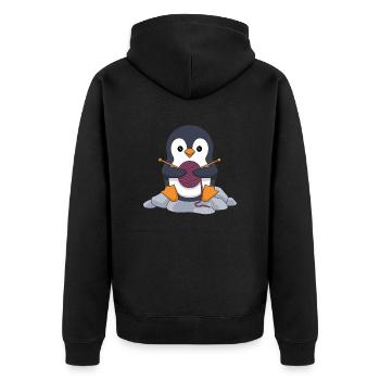 Knitting Penguin With Wool And Needles - Unisex Premium Organic Zip Hoodie - black - Back - Nico (187cm)