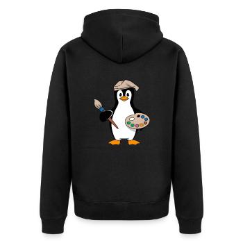 Künstler Pinguin Mit Pinsel Und Palette - Unisex Premium Bio Zip Hoodie - Schwarz - Hinten - Nico (187cm)