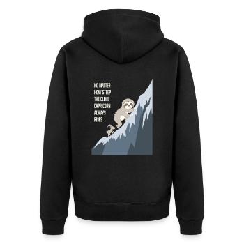 Steiler Anstieg Steinbock Faultier Immer Steigt - Unisex Premium Bio Zip Hoodie - Schwarz - Hinten - Nico (187cm)