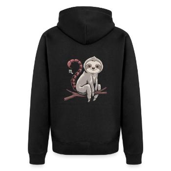 Cozy Scorpio Sloth for - Unisex Premium Organic Zip Hoodie - black - Back - Nico (187cm)