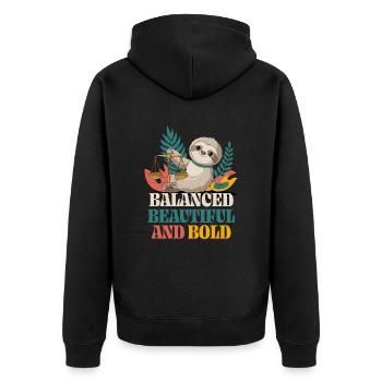 Libra Zodiac Sign Sloth: Balanced, Beautiful - Unisex Premium Organic Zip Hoodie - black - Back - Nico (187cm)