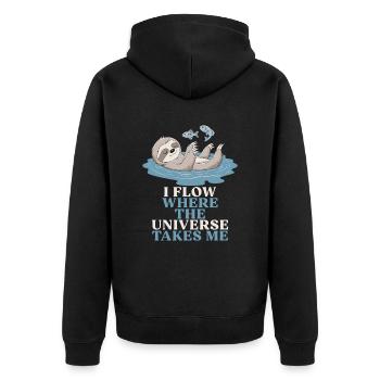Fische Sternzeichen Faultier: Ich Fließe Wo Das - Unisex Premium Bio Zip Hoodie - Schwarz - Hinten - Nico (187cm)