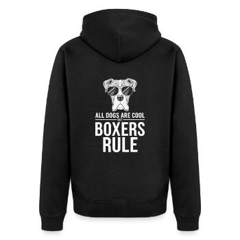 All dogs are cool but boxers rule funnier - Unisex Premium Organic Zip Hoodie - black - Back - Nico (187cm)