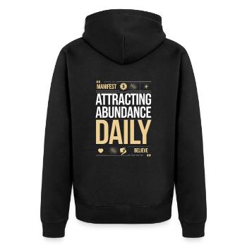 Daily Attraction Prosperity Quote - Unisex Premium Organic Zip Hoodie - black - Back - Nico (187cm)