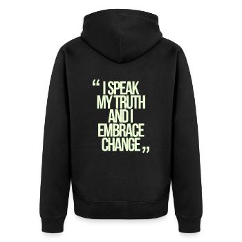 Gemini Quote: I speak my truth and - Unisex Premium Organic Zip Hoodie - black - Back - Nico (187cm)