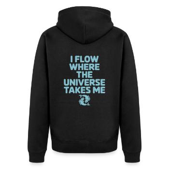 Fische Sternzeichen Ich Fließe Mit Dem Universum - Unisex Premium Bio Zip Hoodie - Schwarz - Hinten - Nico (187cm)