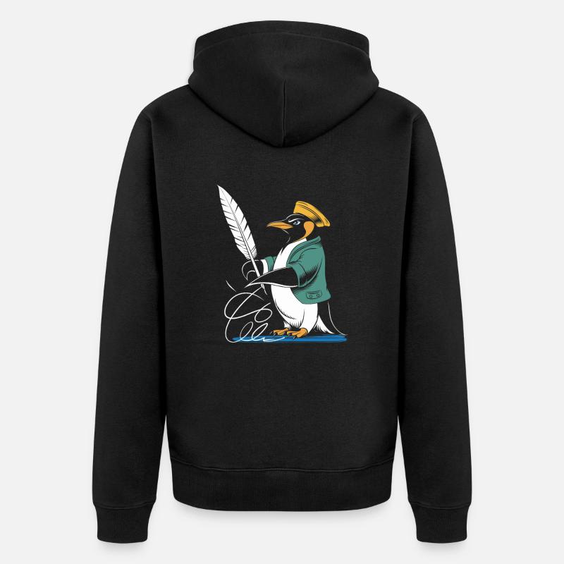 Calligraphie Pingouin Créativité avec Plume - Veste à capuche bio Premium Unisexe - noir